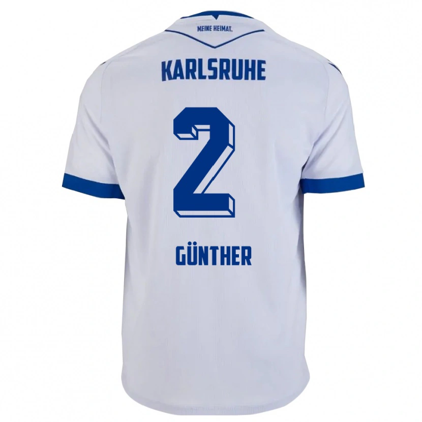 Danxen Mulher Camisola Noah Günther #2 Branco Azul Alternativa 2025/26 Camisa