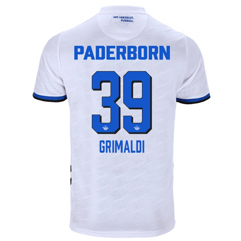 Danxen Mulher Camisola Adriano Grimaldi #39 Branco Azul Alternativa 2025/26 Camisa