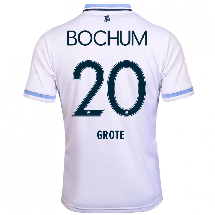 Danxen Mulher Camisola Dennis Grote #20 Branco Azul Celeste Alternativa 2025/26 Camisa