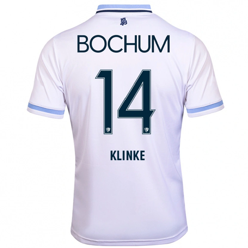 Danxen Mulher Camisola Niklas Klinke #14 Branco Azul Celeste Alternativa 2025/26 Camisa
