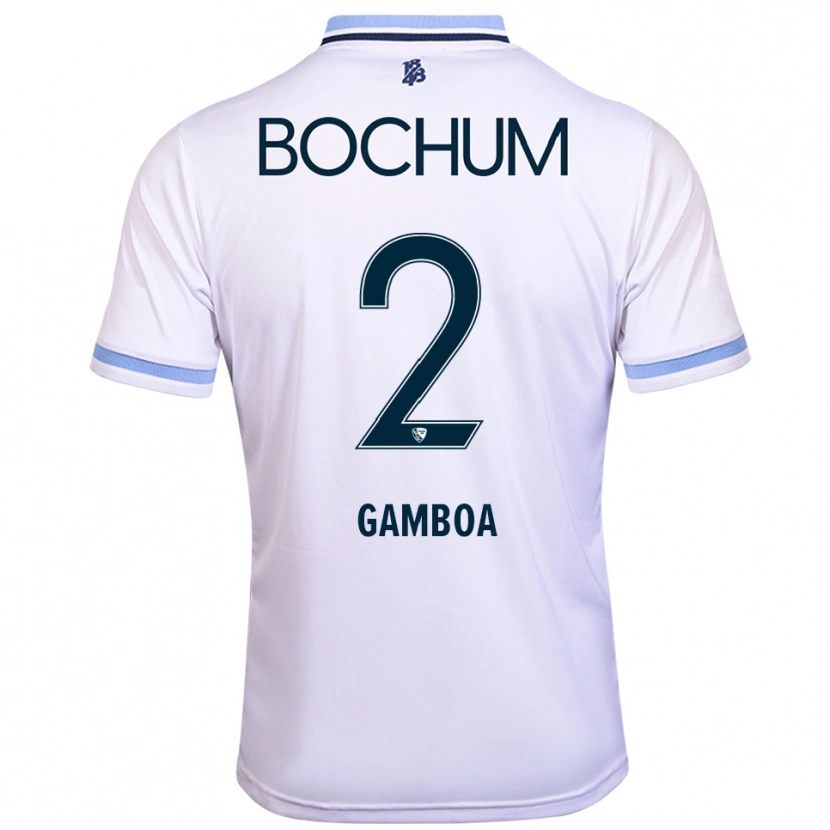 Danxen Mulher Camisola Cristian Gamboa #2 Branco Azul Celeste Alternativa 2025/26 Camisa