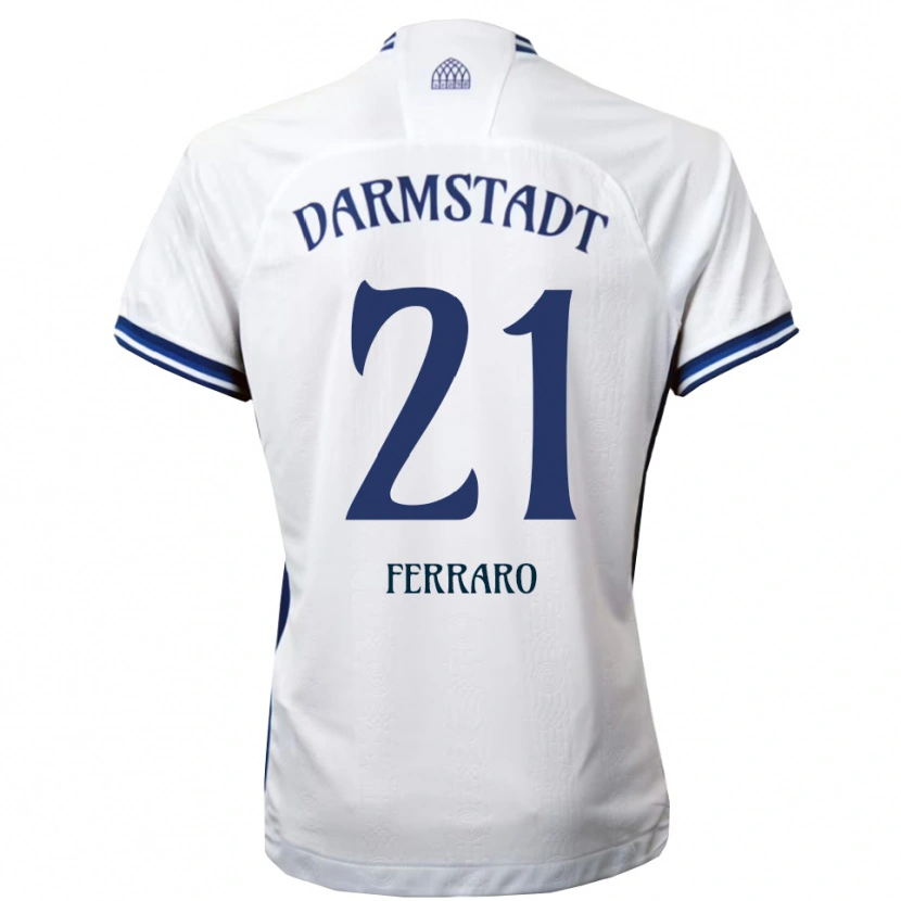 Danxen Mulher Camisola Enzo Ferraro #21 Branco Azul Alternativa 2025/26 Camisa