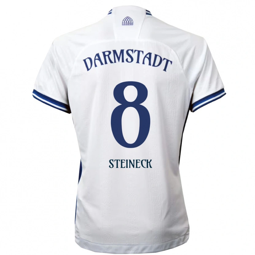 Danxen Mulher Camisola Tom Steineck #8 Branco Azul Alternativa 2025/26 Camisa