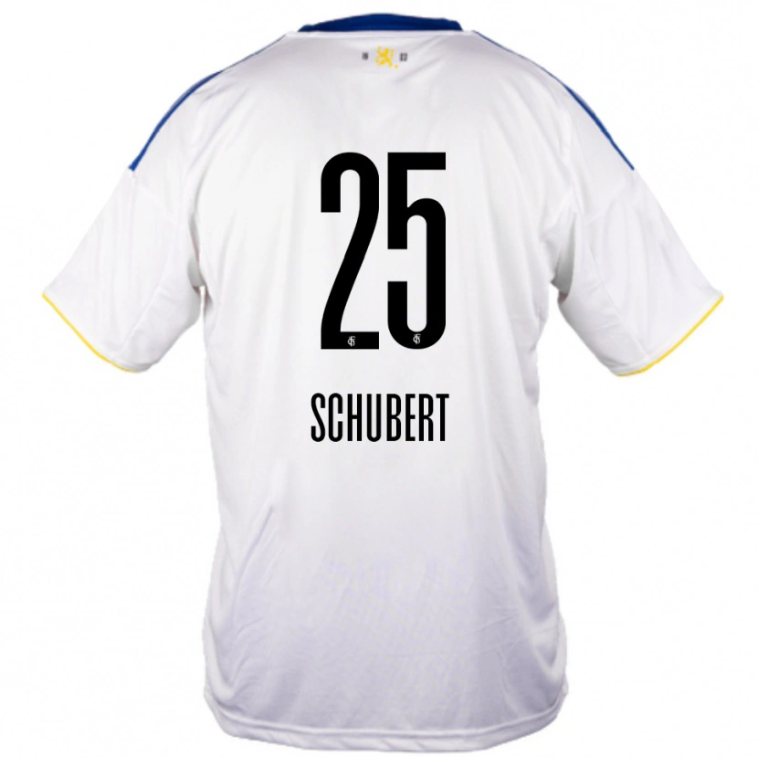 Danxen Mulher Camisola Leonardo Schubert #25 Branco Azul Amarelo Alternativa 2025/26 Camisa