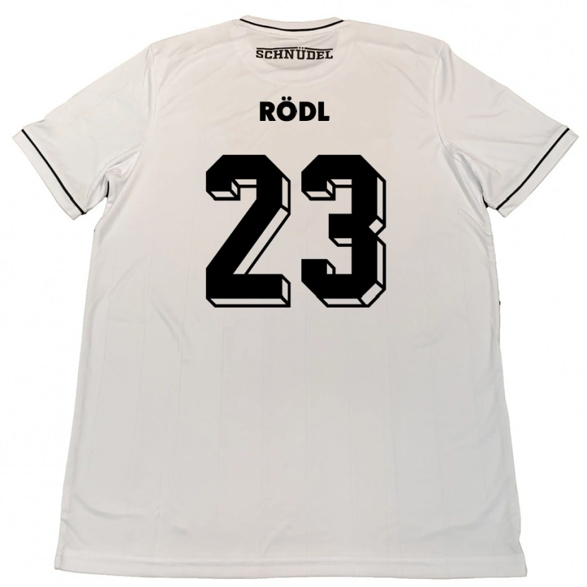 Danxen Mulher Camisola Valentin Rödl #23 Branco Preto Alternativa 2025/26 Camisa