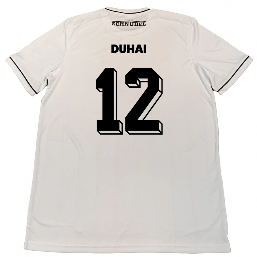 Danxen Mulher Camisola Konstantin Duhai #12 Branco Preto Alternativa 2025/26 Camisa