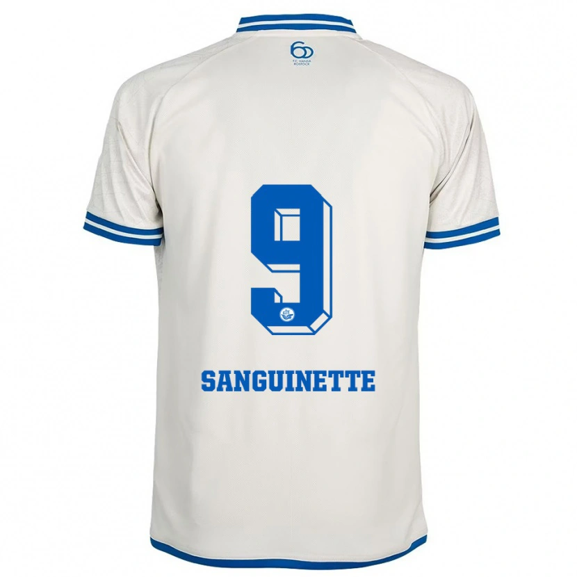 Danxen Mulher Camisola Pierre Sanguinette #9 Branco Azul Alternativa 2025/26 Camisa