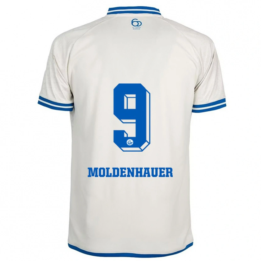Danxen Mulher Camisola Max Moldenhauer #9 Branco Azul Alternativa 2025/26 Camisa