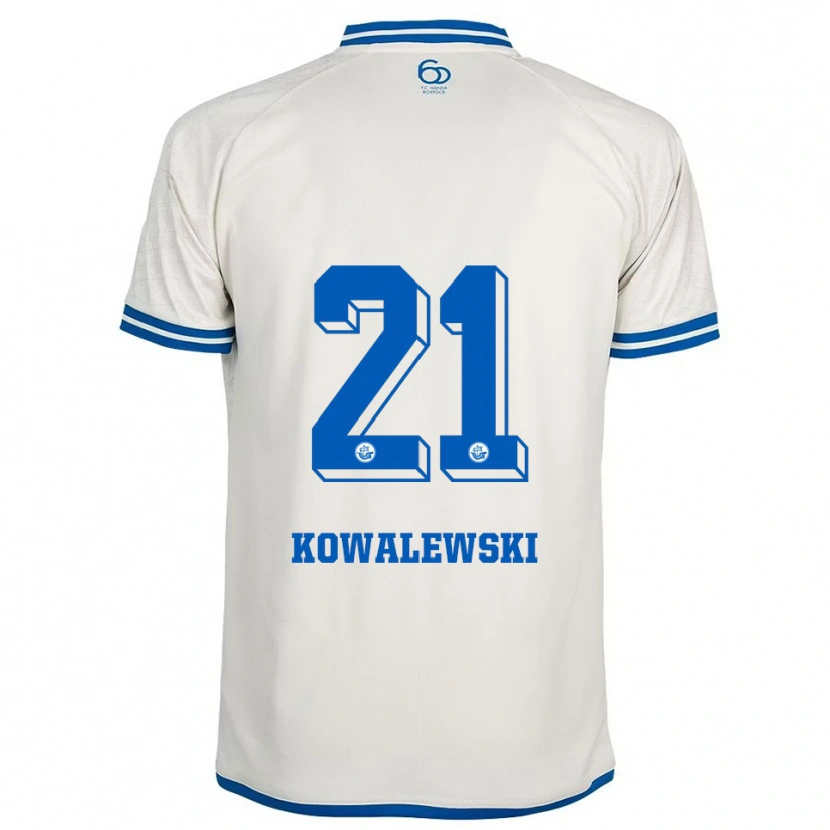 Danxen Mulher Camisola Oskar Kowalewski #21 Branco Azul Alternativa 2025/26 Camisa