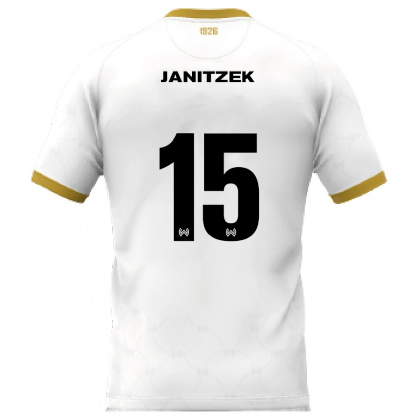 Danxen Mulher Camisola Justin Janitzek #15 Branco Dourado Alternativa 2025/26 Camisa