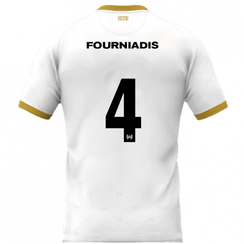 Danxen Mulher Camisola Linos Fourniadis #4 Branco Dourado Alternativa 2025/26 Camisa