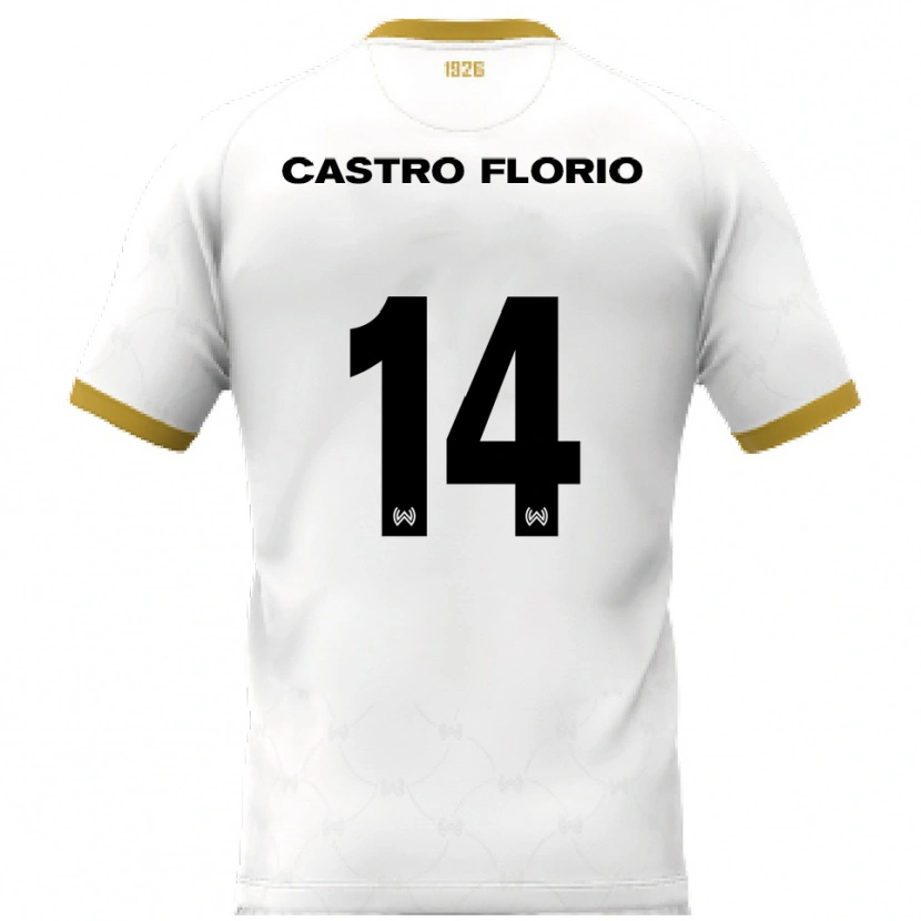 Danxen Mulher Camisola Giancarlo Castro Florio #14 Branco Dourado Alternativa 2025/26 Camisa