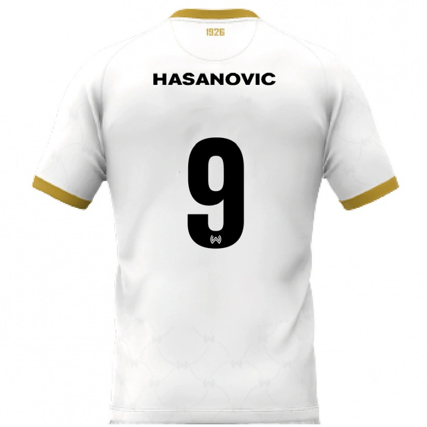 Danxen Mulher Camisola Karim Hasanovic #9 Branco Dourado Alternativa 2025/26 Camisa