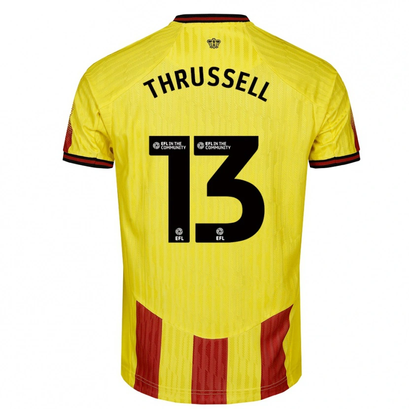 Danxen Criança Camisola Sebastian Thrussell #13 Amarelo Vermelho Principal 2025/26 Camisa