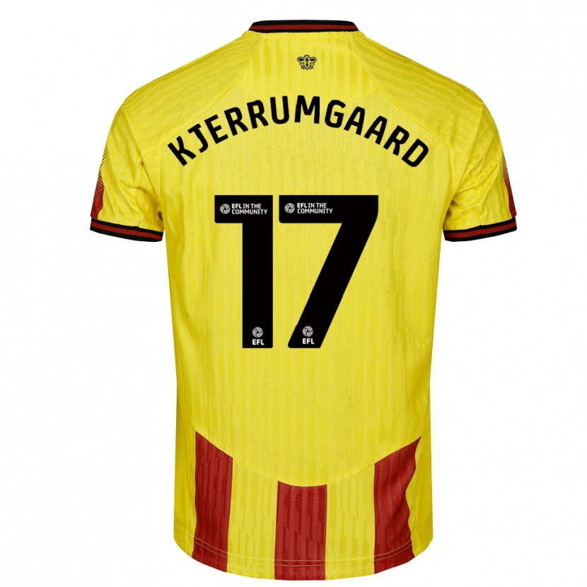 Danxen Criança Camisola Luca Kjerrumgaard #17 Amarelo Vermelho Principal 2025/26 Camisa