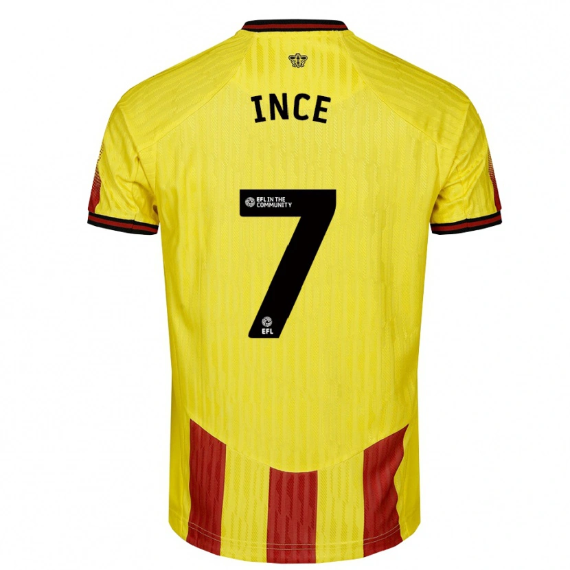 Danxen Criança Camisola Tom Ince #7 Amarelo Vermelho Principal 2025/26 Camisa