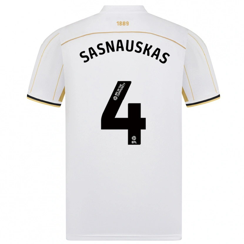 Danxen Criança Camisola Dovydas Sasnauskas #4 Branco Dourado Alternativa 2025/26 Camisa