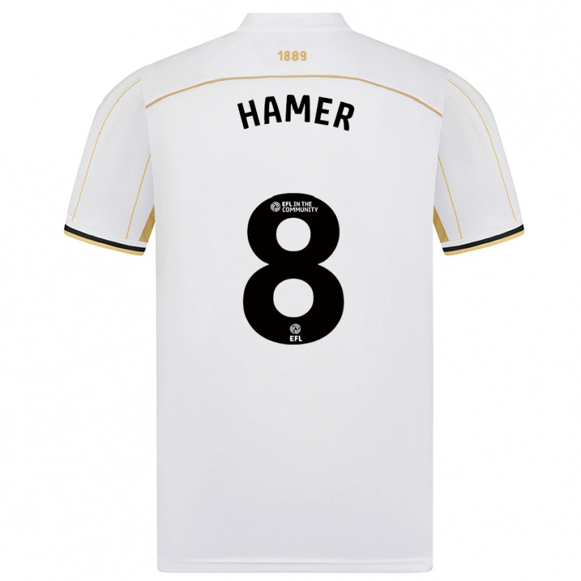 Danxen Criança Camisola Gustavo Hamer #8 Branco Dourado Alternativa 2025/26 Camisa