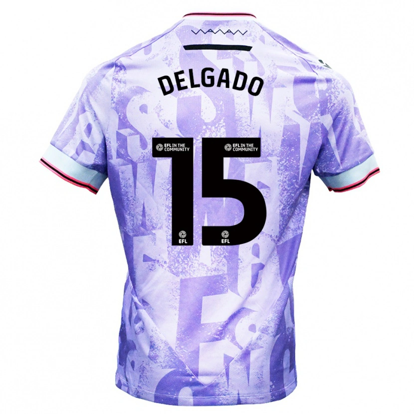Danxen Criança Camisola Juan Delgado #15 Lilás Branco Alternativa 2025/26 Camisa