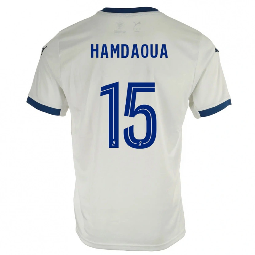 Danxen Criança Camisola Noham Hamdaoua #15 Branco Azul Alternativa 2025/26 Camisa