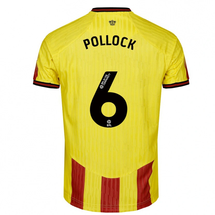 Danxen Homem Camisola Mattie Pollock #6 Amarelo Vermelho Principal 2025/26 Camisa