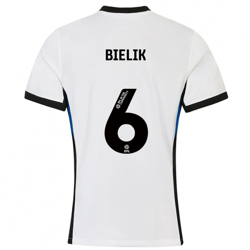 Danxen Homem Camisola Krystian Bielik #6 Branco Azul Alternativa 2025/26 Camisa