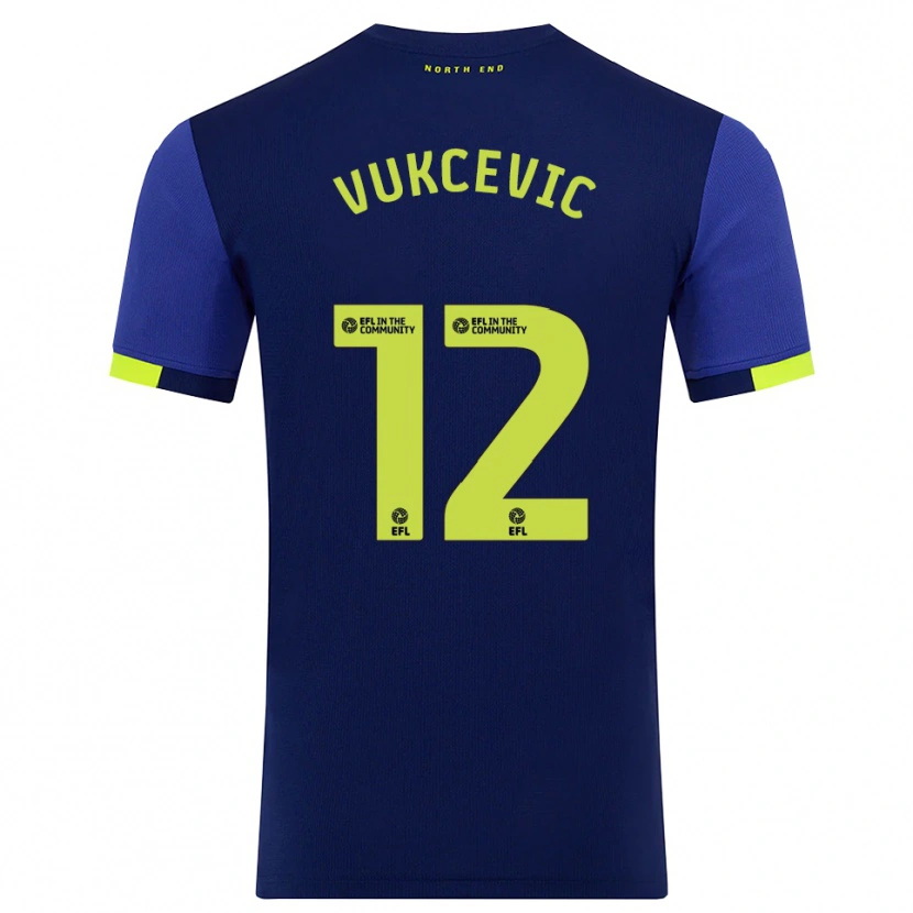 Danxen Homem Camisola Andrija Vukcevic #12 Azul Marinho Amarelo Alternativa 2025/26 Camisa