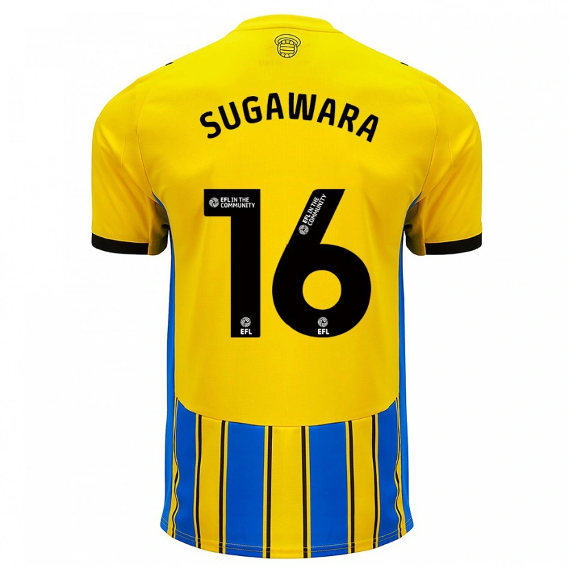 Danxen Homem Camisola Yukinari Sugawara #16 Azul Amarelo Alternativa 2025/26 Camisa