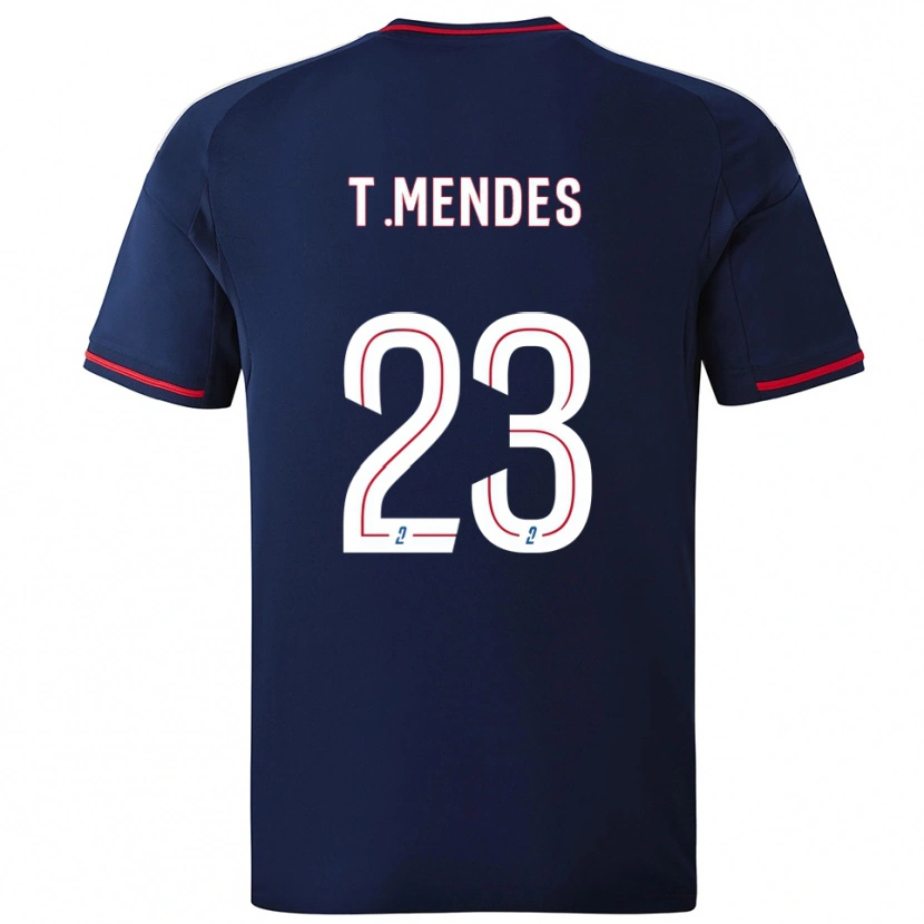 Danxen Homem Camisola Thiago Mendes #23 Azul Marinho Vermelho Alternativa 2025/26 Camisa