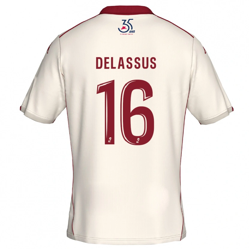Danxen Homem Camisola Gabin Delassus #16 Branco Vinho Alternativa 2025/26 Camisa