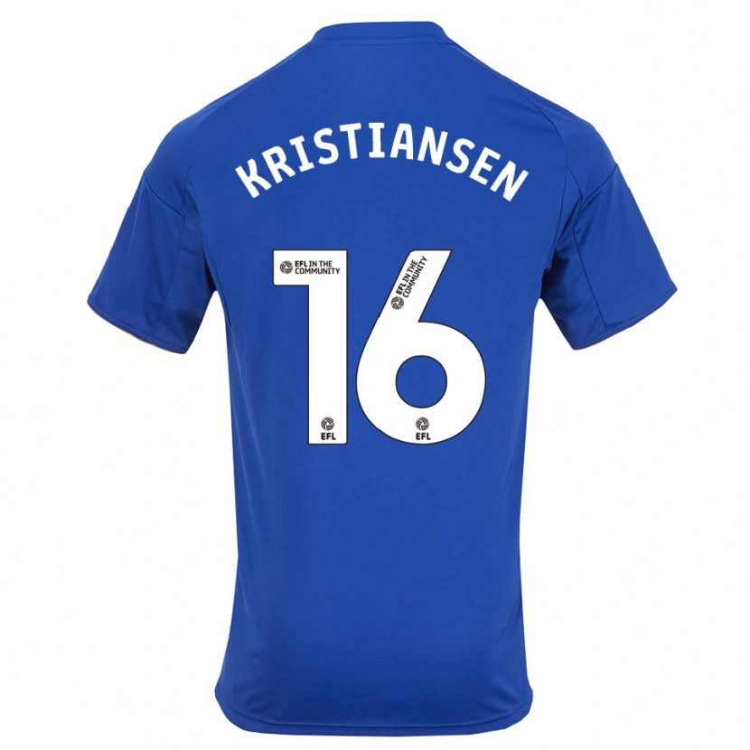 Danxen Mulher Camisola Victor Kristiansen #16 Azul Dourado Principal 2025/26 Camisa