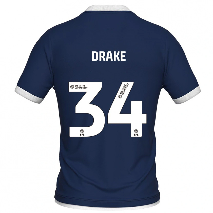 Danxen Mulher Camisola Ben Drake #34 Azul Marinho Branco Principal 2025/26 Camisa