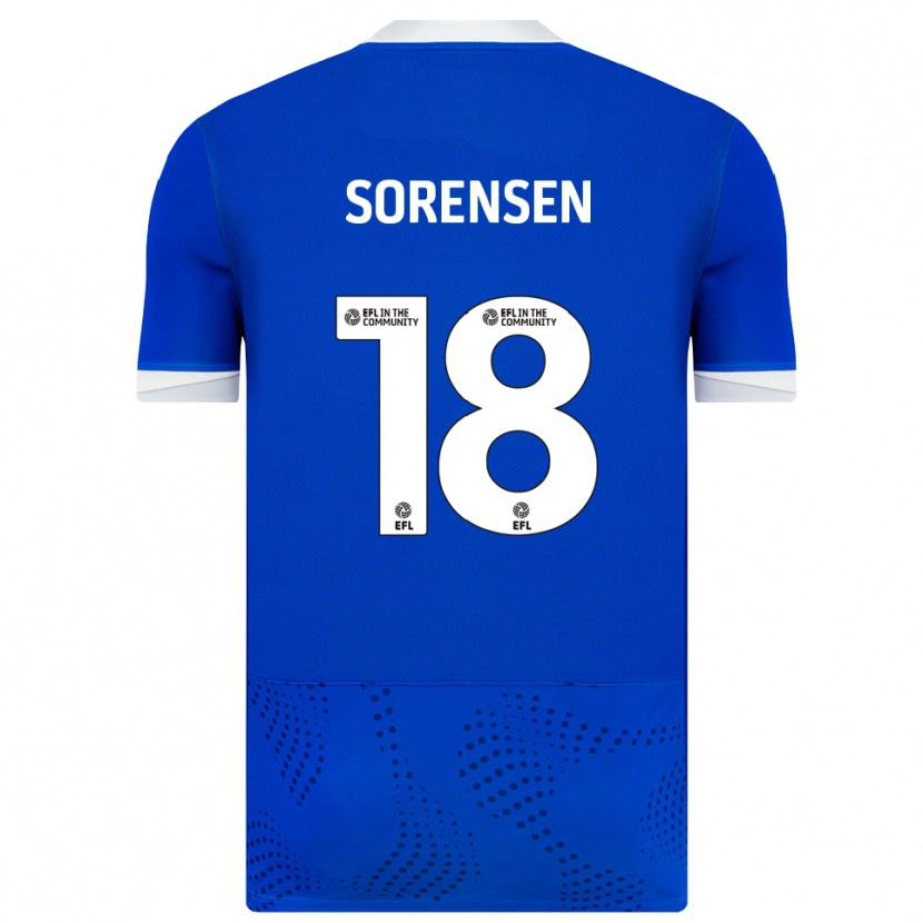 Danxen Mulher Camisola Elias Sørensen #18 Azul Branco Principal 2025/26 Camisa