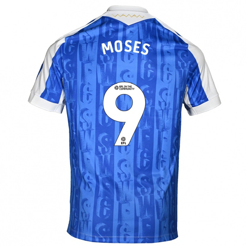 Danxen Mulher Camisola Devlan Moses #9 Azul Branco Principal 2025/26 Camisa