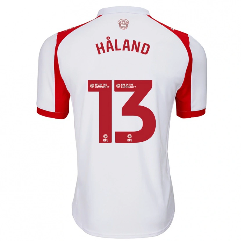 Danxen Mulher Camisola Benedicte Håland #13 Branco Vermelho Principal 2025/26 Camisa