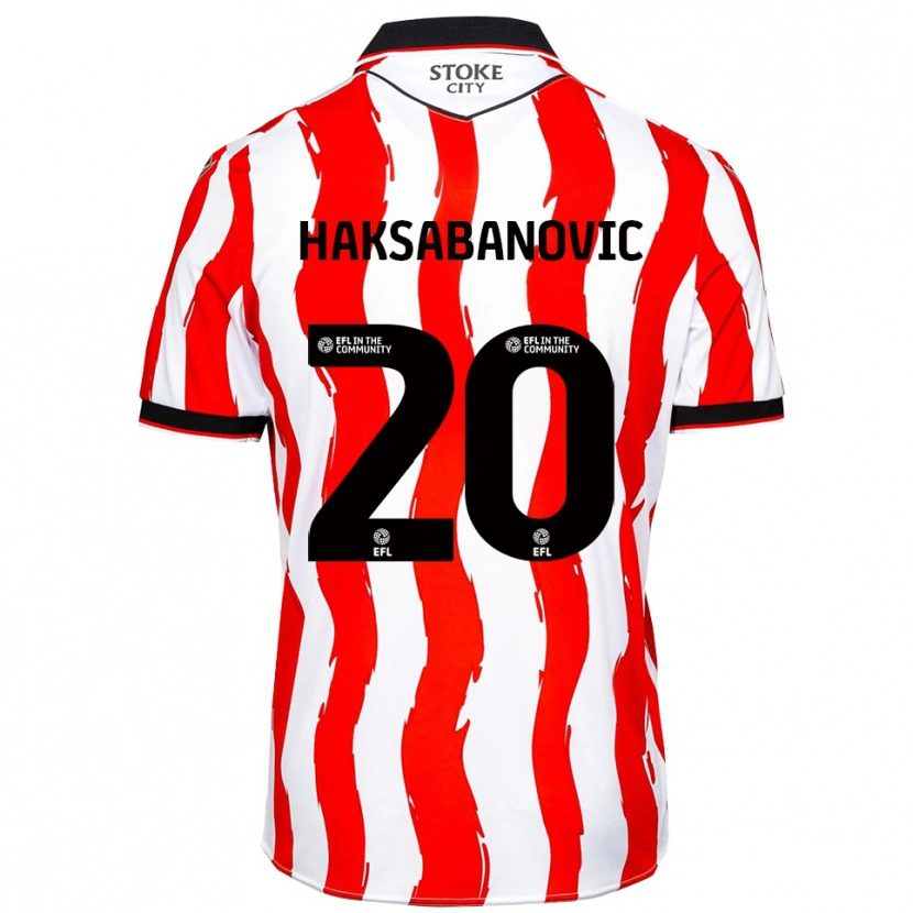 Danxen Mulher Camisola Sead Hakšabanović #20 Branco Vermelho Principal 2025/26 Camisa