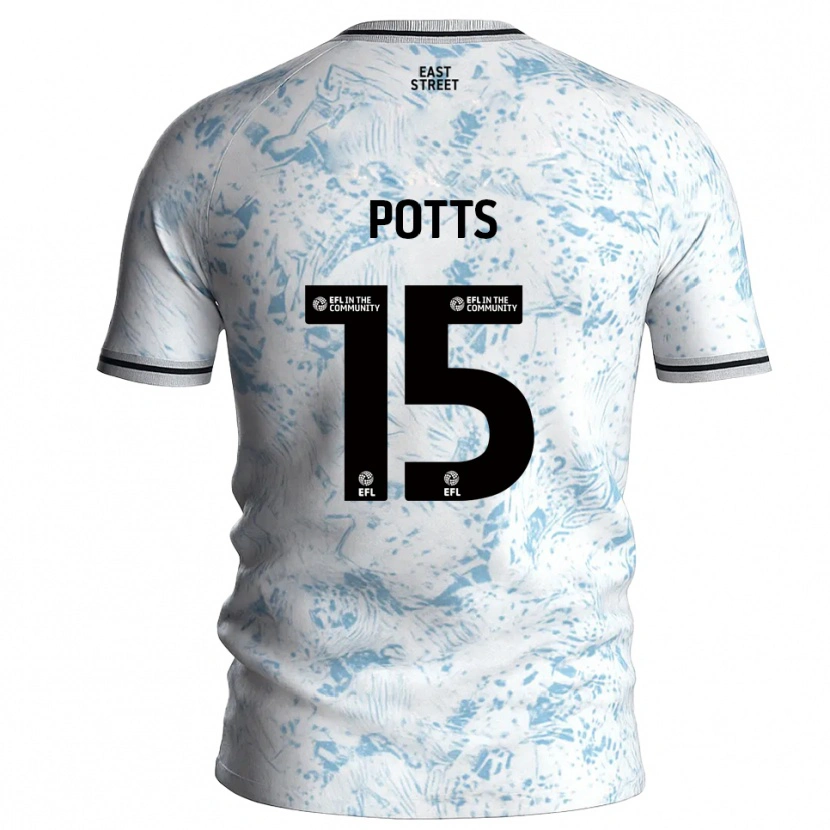 Danxen Mulher Camisola Dan Potts #15 Branco Azul Celeste Alternativa 2025/26 Camisa