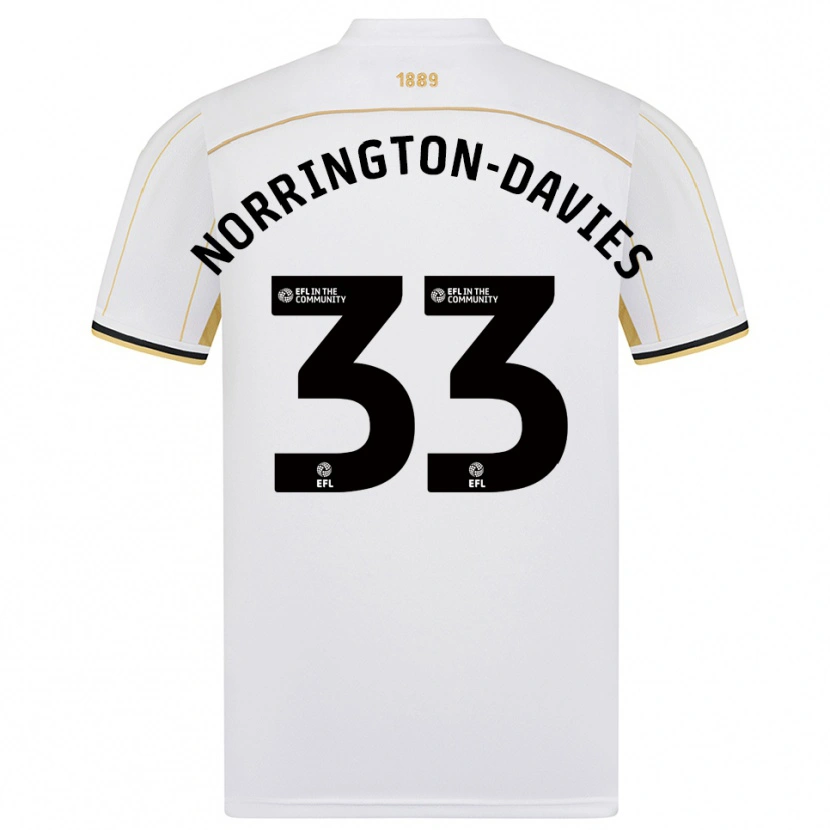 Danxen Mulher Camisola Rhys Norrington-Davies #33 Branco Dourado Alternativa 2025/26 Camisa
