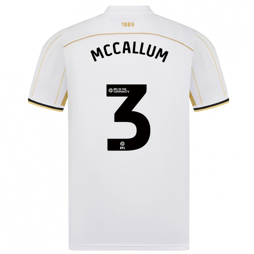 Danxen Mulher Camisola Sam Mccallum #3 Branco Dourado Alternativa 2025/26 Camisa