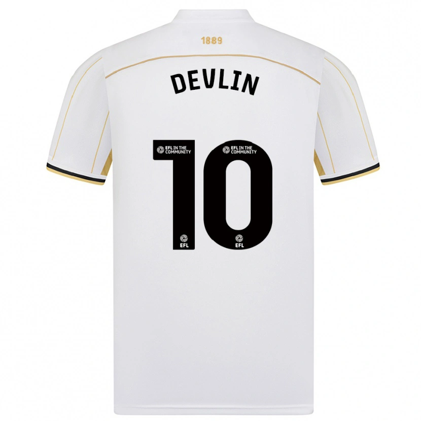 Danxen Mulher Camisola Charlie Devlin #10 Branco Dourado Alternativa 2025/26 Camisa