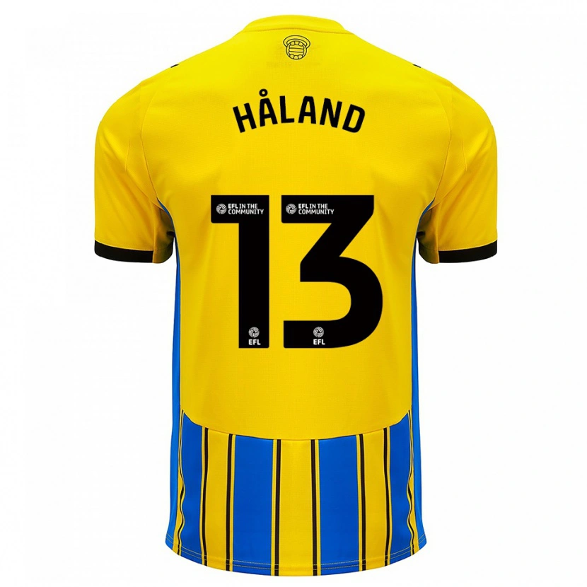 Danxen Mulher Camisola Benedicte Håland #13 Azul Amarelo Alternativa 2025/26 Camisa