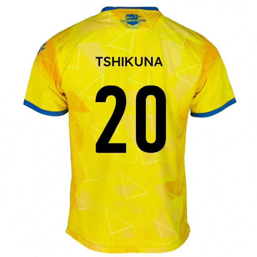 Danxen Mulher Camisola Nathan Tshikuna #20 Amarelo Azul Alternativa 2025/26 Camisa
