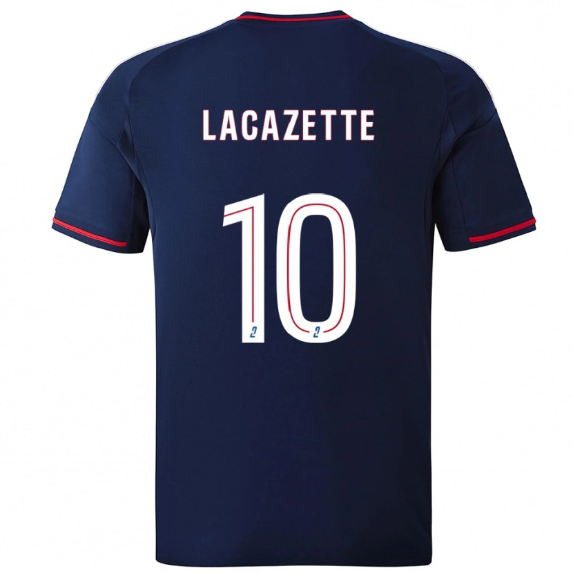 Danxen Mulher Camisola Alexandre Lacazette #10 Azul Marinho Vermelho Alternativa 2025/26 Camisa