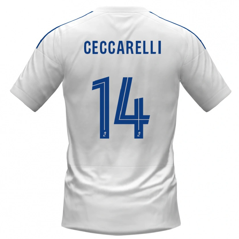 Danxen Mulher Camisola Grégory Ceccarelli #14 Branco Azul Alternativa 2025/26 Camisa