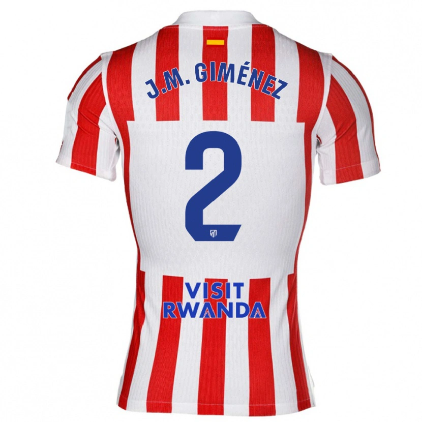 Danxen Criança Camisola José María Giménez #2 Vermelho Branco Principal 2025/26 Camisa