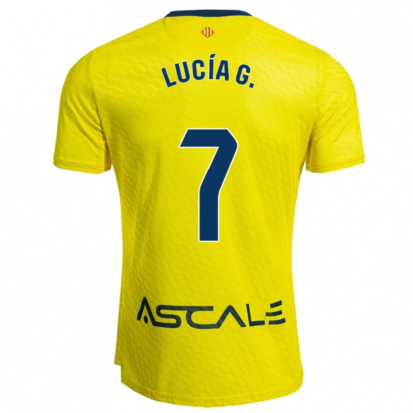 Danxen Criança Camisola Lucía Gómez García #7 Amarelo Marinho Principal 2025/26 Camisa