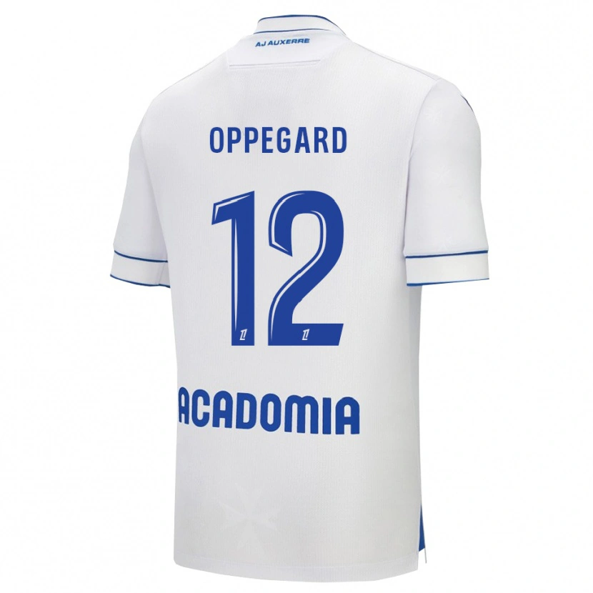 Danxen Criança Camisola Fredrik Oppegård #12 Branco Azul Principal 2025/26 Camisa
