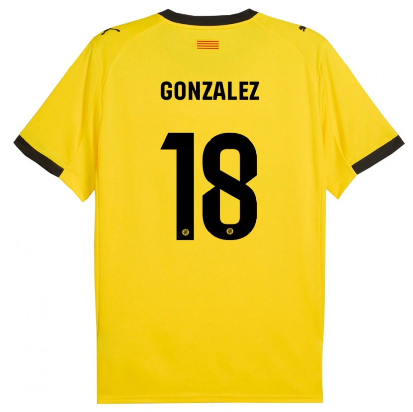 Danxen Criança Camisola Gerard Gonzalez #18 Amarelo Preto Alternativa 2025/26 Camisa