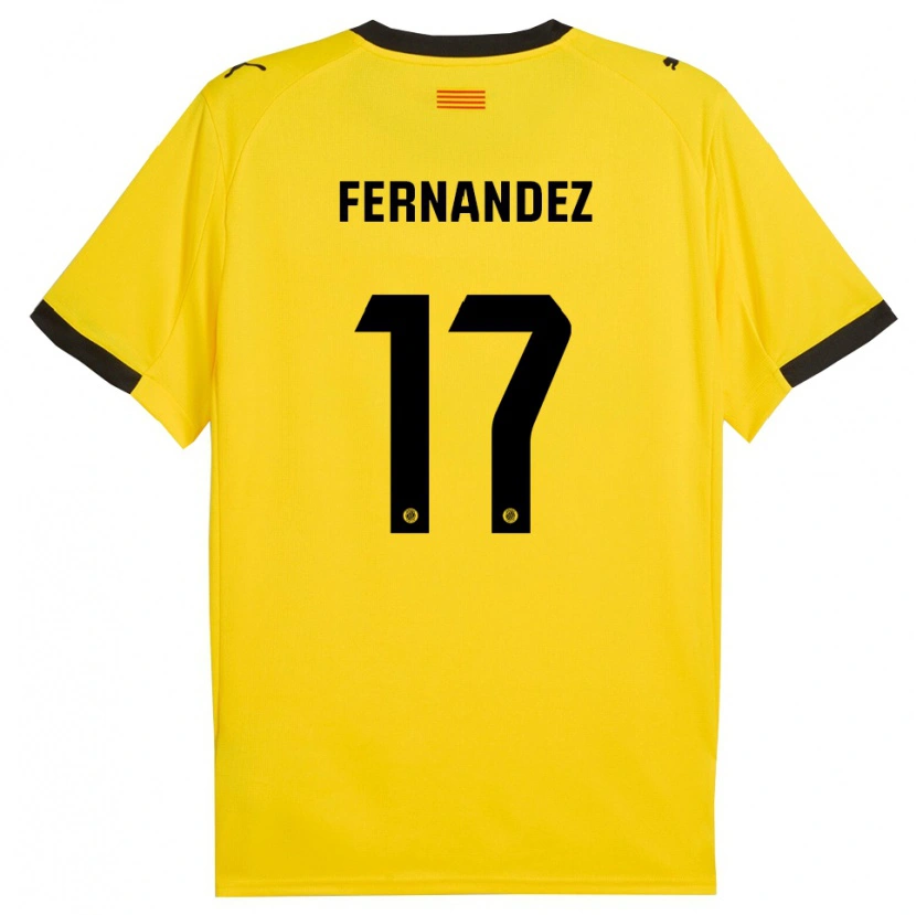 Danxen Criança Camisola Daniel Fernández #17 Amarelo Preto Alternativa 2025/26 Camisa