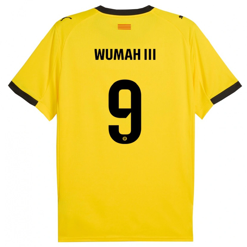 Danxen Criança Camisola Edward Wumah Iii #9 Amarelo Preto Alternativa 2025/26 Camisa